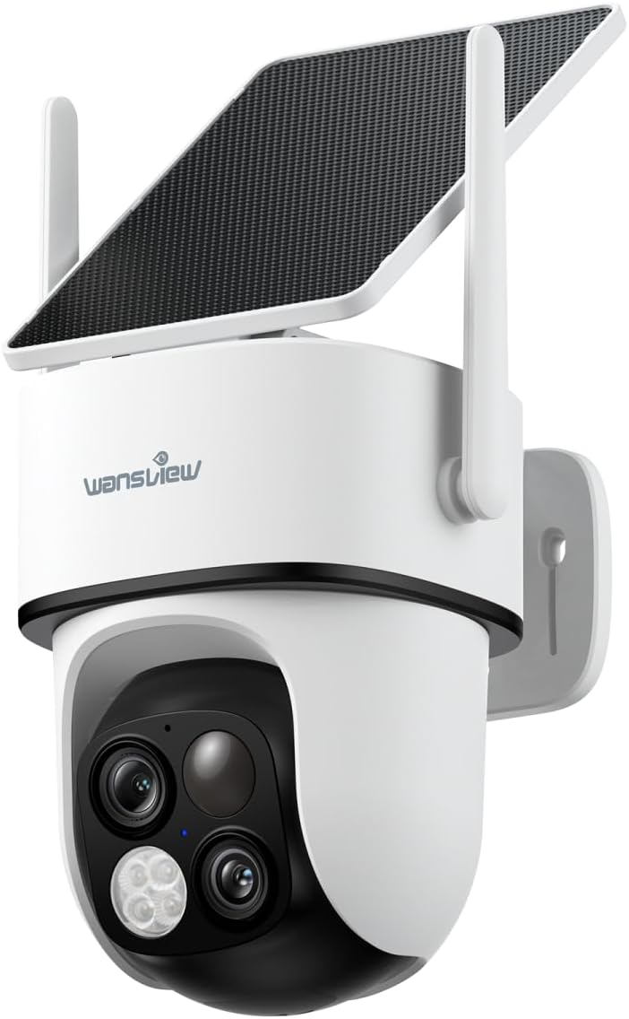 wansview Solar Camera Outdoor Wireless-2K 360°PTZ Cameras for Home Security with Dual Lens, Solar Panel/Battery Powered, PIR Detection, Color Night Vision, 2.4Ghz Wi-Fi Only, Works with Alexa, B7 1P W - Image 1